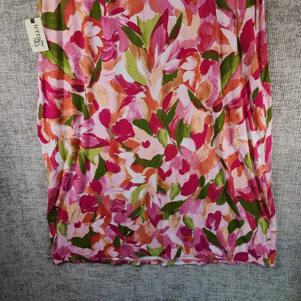 Terra & Sky Floral Knit T-Shirt Dress Womens Plus 1X Short Sleeve Pink NWT - Picture 8 of 11